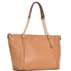 COACH PEBBLED LEATHER AVA CHAIN TOTE STYLE F87775 KHAKI LIGHT  WOMEN'S NEW !